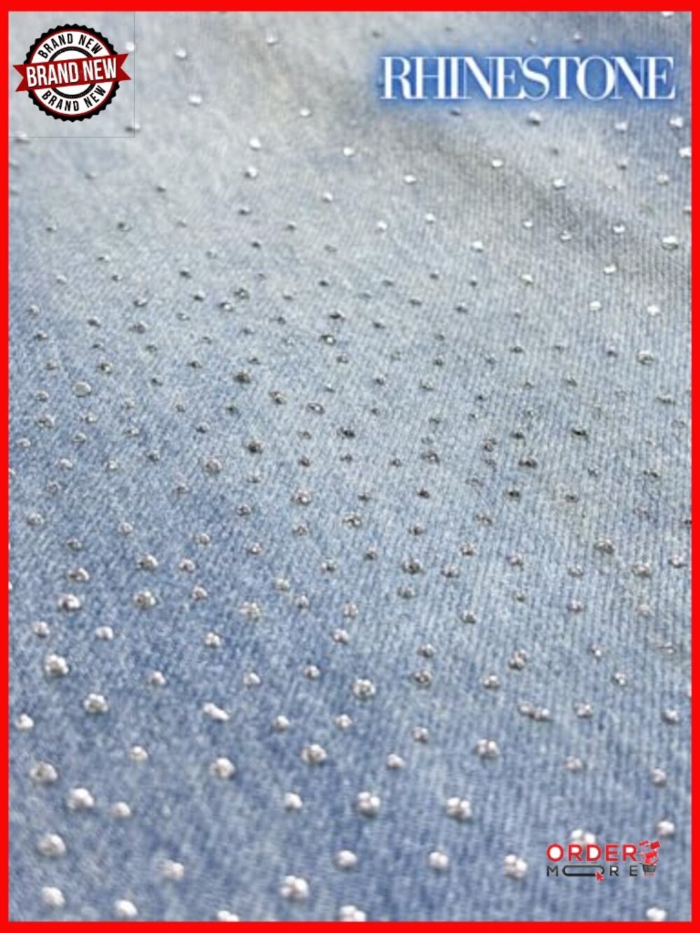 Sparkly Rhinestone Straight Leg Low Rise Baggy Jeans Embellished Denim - Picture 5 of 7
